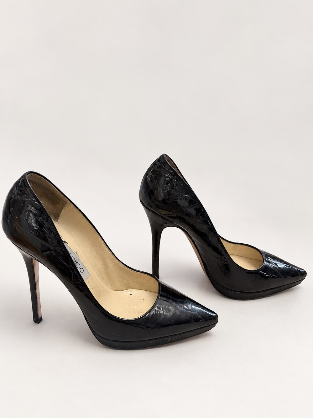 Jimmy Choo Black Textured Patent Platform Pumps EU 38
